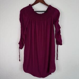 Amadi Anthropologie Dress Womens Plum Small Boho Prairie Off The Shoulder Mini